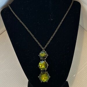 Green Pendant Drop Necklace - 3 stone, open chain, lobster clasp adjustable